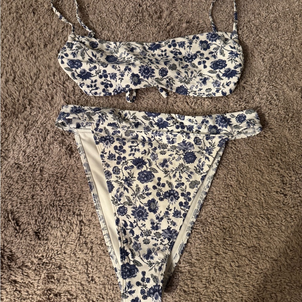 Abercrombie & Fitch Floral Bikini Set in Blue and White
